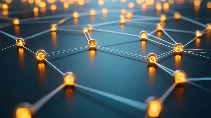 Connected glowing nodes on a dark surface