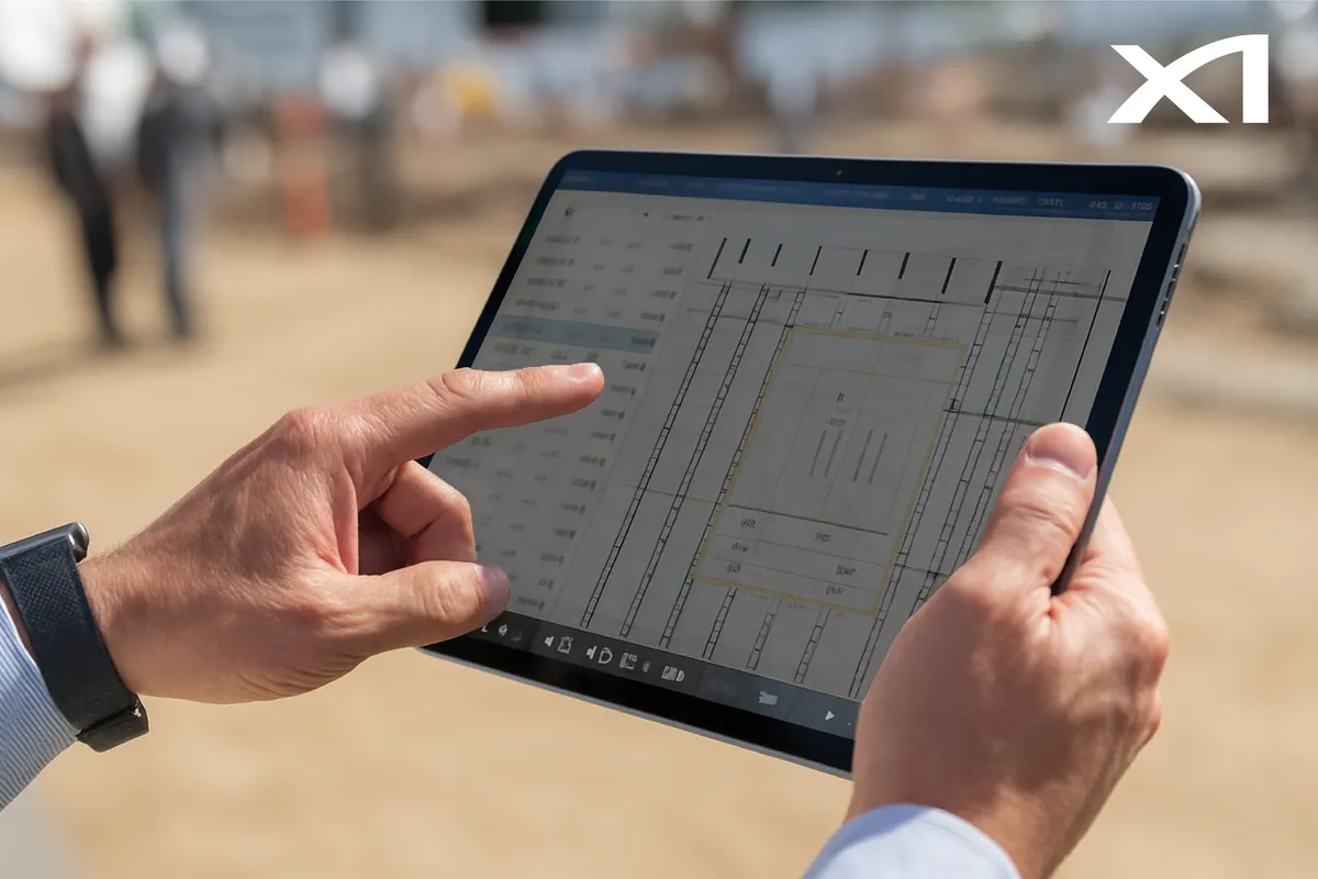 Worker using a tablet on a construction site