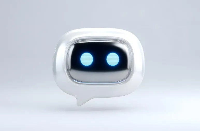 Chatbot speech-bubble icon with glowing eyes
