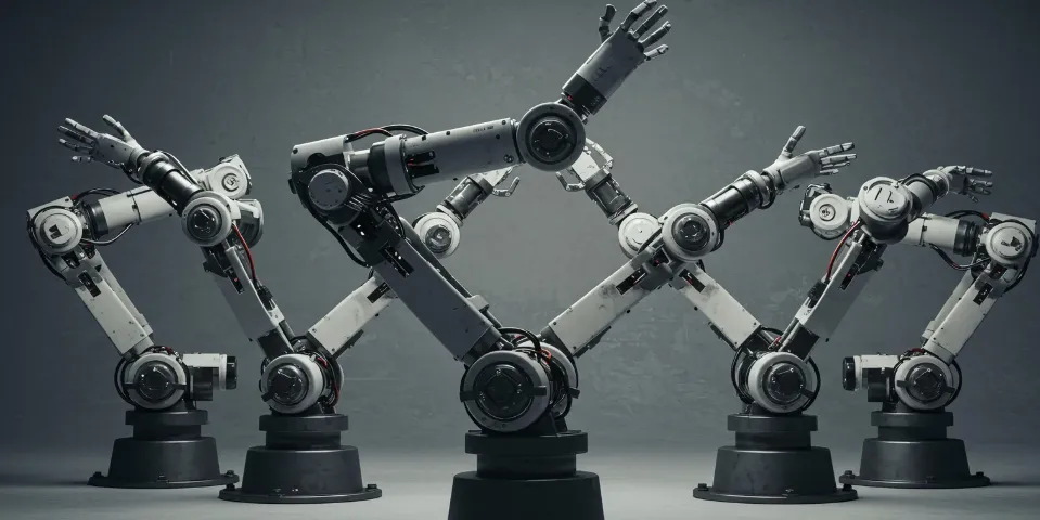 Row of robotic arms