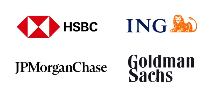 Logos of HSBC, ING, JPMorgan Chase and Goldman Sachs