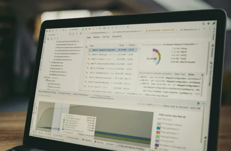 Laptop showing a software profiling dashboard